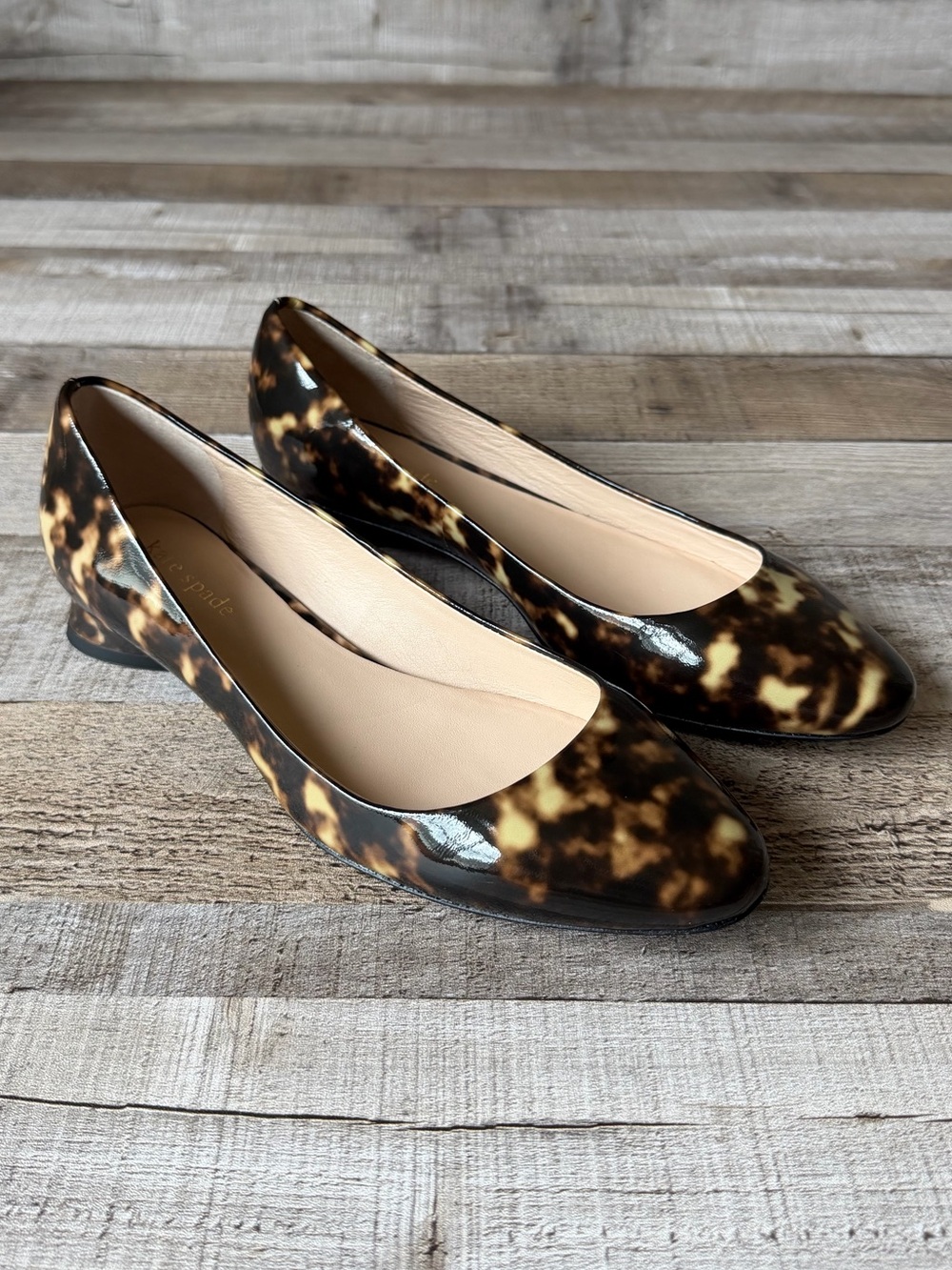 Kate Spade Tortoise Patent Leather Pumps Block Heel Office Career Shoes 6M